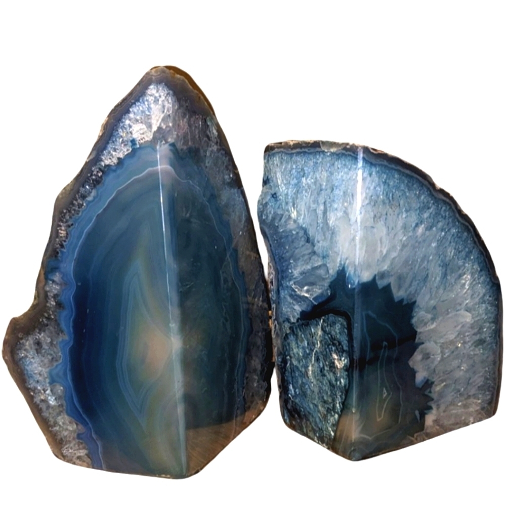 Agate Geode Sections Pair of Dyed Turquoise Crystals​​